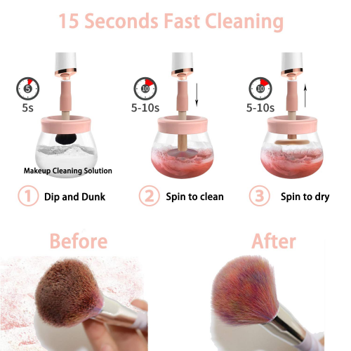 Makeup Brush Cleaner, Electric Make Up Spinning Dryer, with 8 Sizes of  Rubber Collars, Super-Fast Automatic Spinner Machine, Battery Operated,  Pink - Wecolor