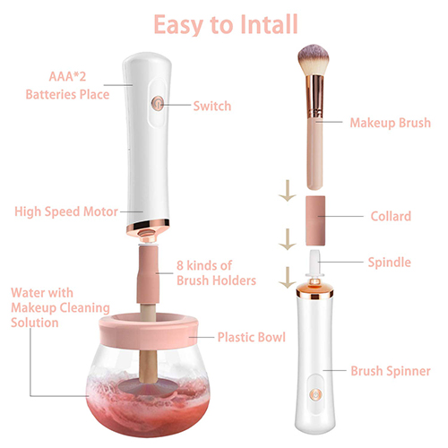 Makeup Brush Cleaner, Electric Make Up Spinning Dryer, with 8 Sizes of  Rubber Collars, Super-Fast Automatic Spinner Machine, Battery Operated,  Pink - Wecolor