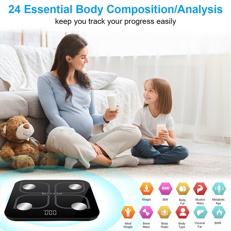 Body Fat Scale, Smart BMI Bathroom Weight Scale Body Composition Monitor  Health Analyzer with Smartphone App for Body Weight, Fat, Water, BMI, BMR